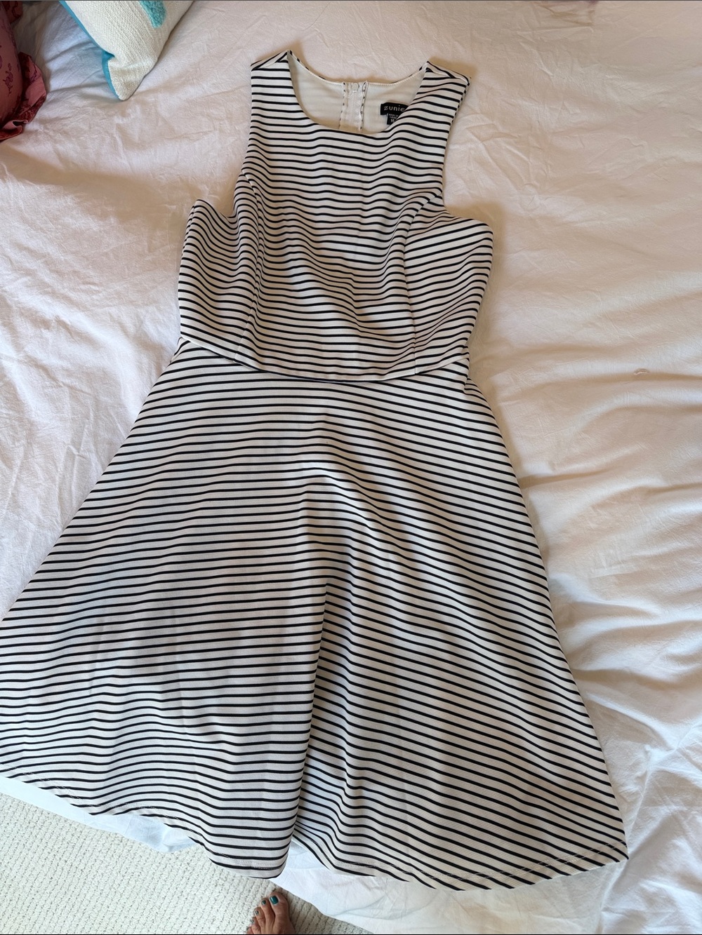 Zunie Black and White Striped Sleeveless Midi Dress